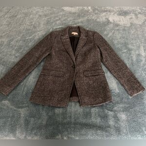 Ann Taylor Loft Wool Blend Gray Marled Basic Blazer Size 0P Petite Pockets
